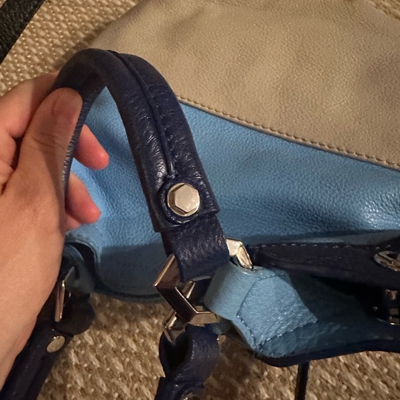 OrYANY Leather Shoulder Bag Crossbody 2 Handled Pebbled Baby Blue Taupe - Picture 11 of 14